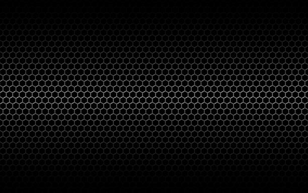 istock Metal mesh. Black hexagon grid with shadow and light. Dark industrial backdrop with cells. Perforated texture metal for poster, banner, web. Vector illustration 1280646496