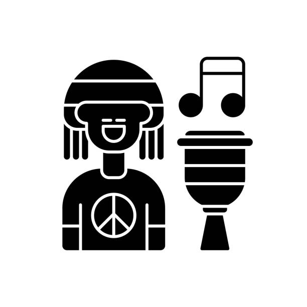 reggae-musik schwarz glyphensymbol - silhouette singer singing group of objects stock-grafiken, -clipart, -cartoons und -symbole