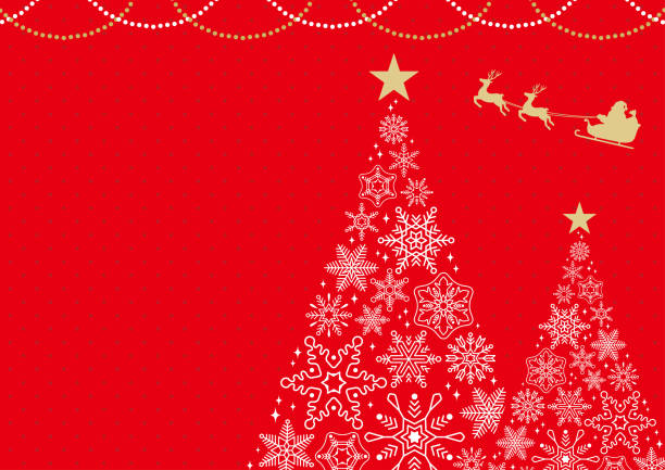 noel baba b / kırmızı arka plan ile kar taneleri yapılmış noel ağacı çerçeve - santa hat stock illustrations