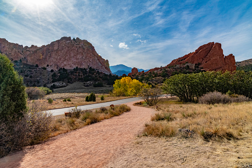 Park  entry into red sandstone formations which are the most visited attraction in the Pikes Peak area.