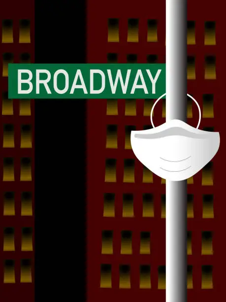 Vector illustration of Protective mask on Broadway sign