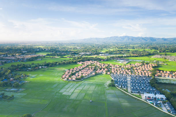 istock Aerial view of housing subdivision or housing development. 1280666728
