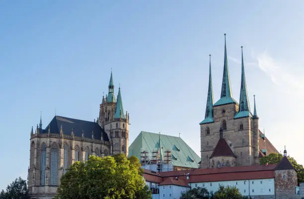 Erfurt, Germany, September 2020: View to Erfurt Cathedral and St. Severus