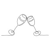 istock Two wineglasses drawn in a minimalist style. 1280669083