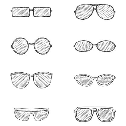 Vector Set of Hand Drawn Sketch Eyeglasses Icons.
