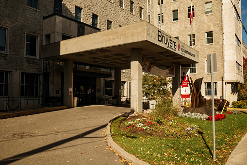 Ottawa, Ontario, Canada - October 8, 2020: The entrance to Elisabeth Bruyere Hospital in Ottawa.