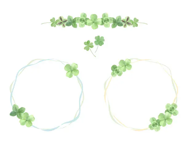 Vector illustration of Watercolor illustration  set of four leaf clover.