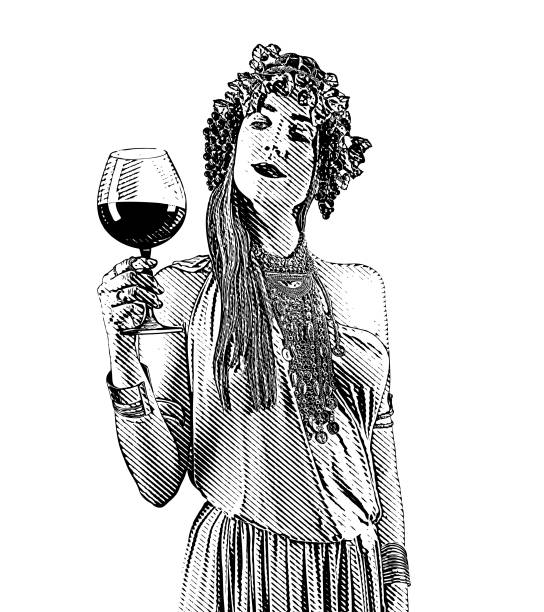 ilustrações de stock, clip art, desenhos animados e ícones de wine goddess drinking glass of wine - vintner