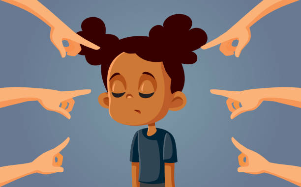 illustrazioni stock, clip art, cartoni animati e icone di tendenza di ragazza africana che affronta discriminazioni e bullismo - bullying sneering rejection child