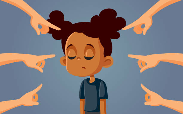 차별과 괴롭힘에 직면한 아프리카 소녀 - bullying sneering rejection child stock illustrations