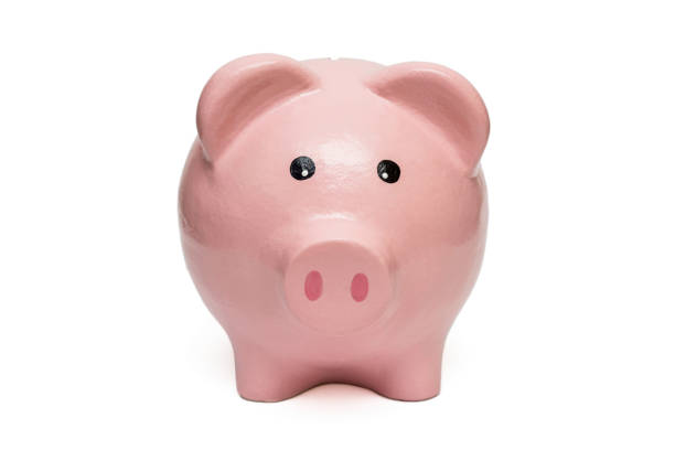 istock Pink ceramic piggy bank on white 1280691406