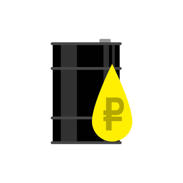 istock Oil barrel and rouble sign on white background 1280692299