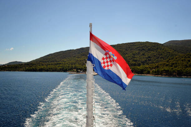istock Croatian flag over the sea 1280692339