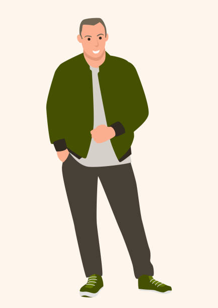 Young man wearing bomber jacket Simple flat cartoon vector illustration of a young man wearing bomber jacket, fashion style business casual fashion stock illustrations