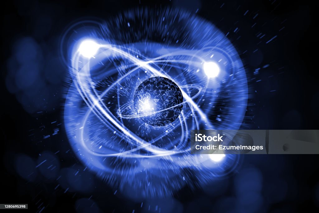 Atomic Particle 3D Illustration Close up of colorful atomic particle background science 3D illustration Photon Stock Photo