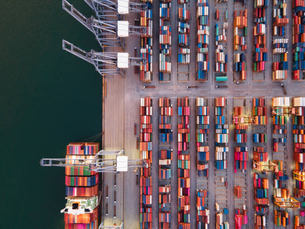 istock Aerial view container cargo ship, import export commerce business trade logistic and transportation of International by container cargo ship boat in the open sea, Freight shipping maritime. 1280696197