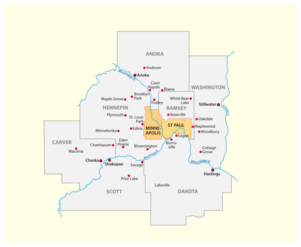 vector map of the Minneapolis-Saint Paul metropolitan area, Minnesota, United States vector map of the Minneapolis-Saint Paul metropolitan area, Minnesota, United States minnesota map stock illustrations