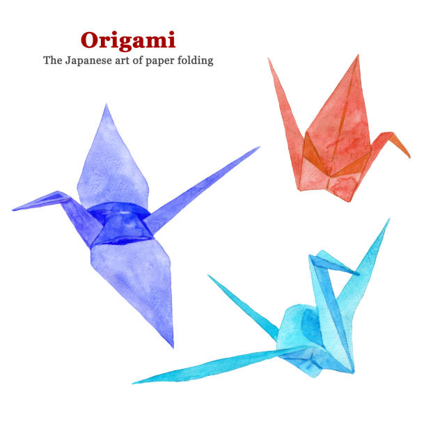 ilustrações de stock, clip art, desenhos animados e ícones de origami watercolor painting - paper cranes