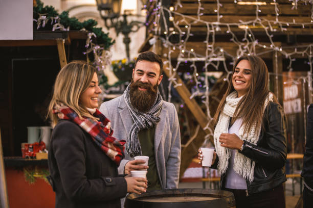 istock Fun conversation for three friends in outdoors event 1280699317