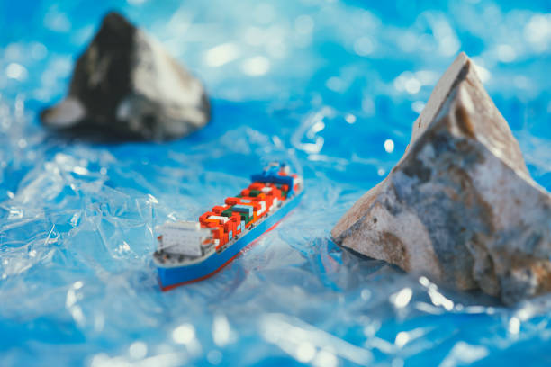 Arctic Icebergs with Miniature model of a Container Ship