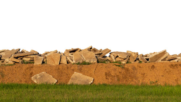 istock Concrete debris piled on a mound above the meadow. 1280700307