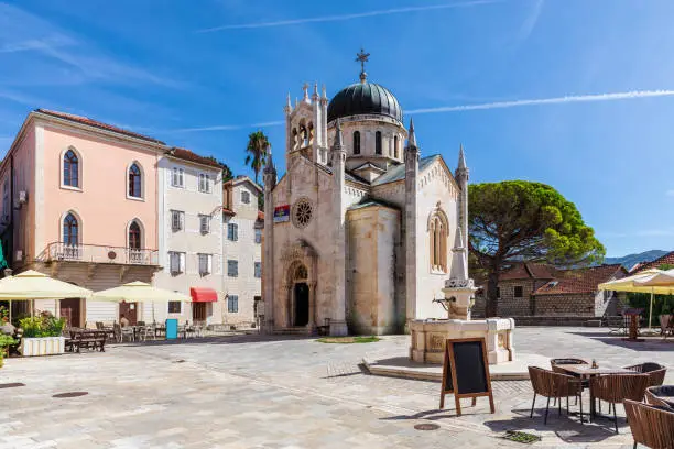 Church of St. Jerome  and the square in Herceg Novi, Montenegro.