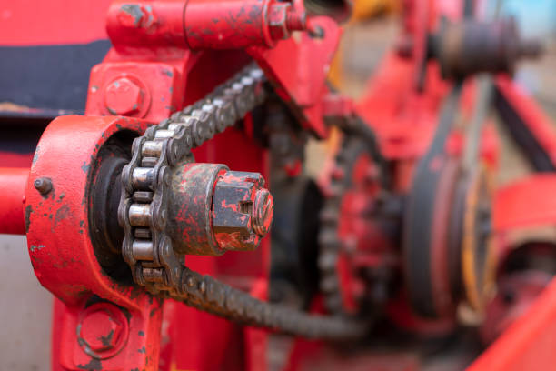istock Close-gear chain, which is a component of the harvester. 1280706077