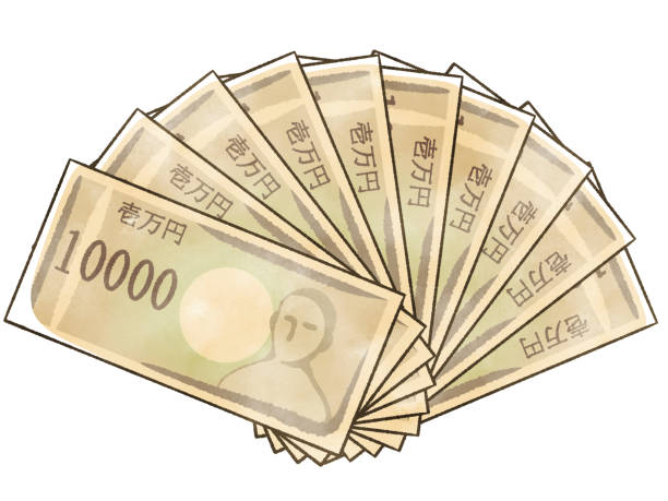 japoński banknot 10 000 jenów - 100 000 jenów - money roll obrazy stock illustrations