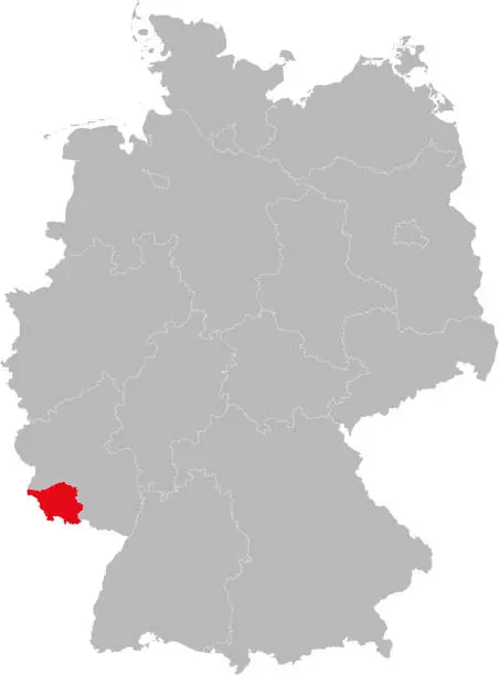 Vector illustration of Saarland state isolated on Germany map.