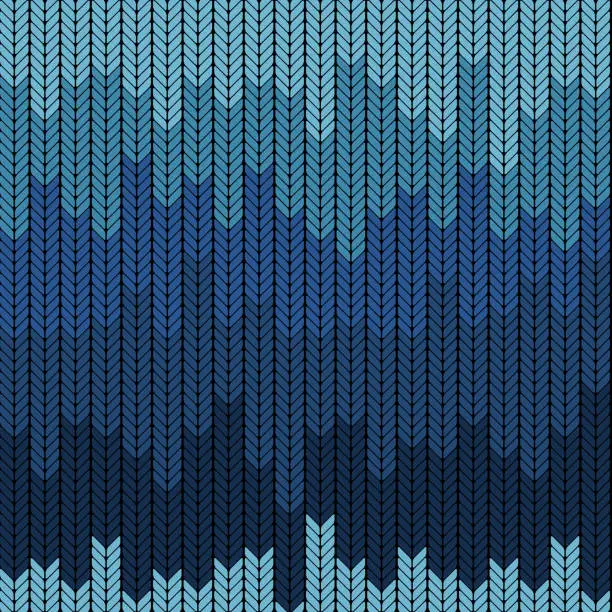 Vector illustration of Seamless gradient knitted pattern in blue colors. Vector illustration. Winter theme.