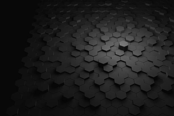 istock 3d black hexagon background with beautiful lighting conditions 1280724567