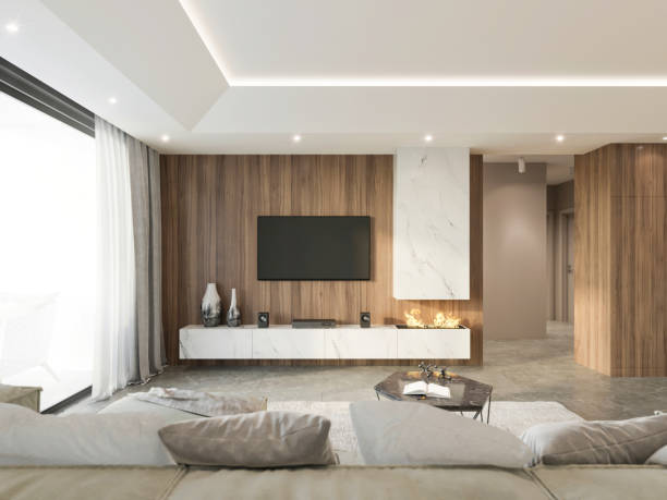 istock Modern apartment living room interior 1280726623