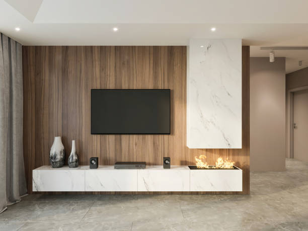 istock Modern apartment living room TV wall 1280726654