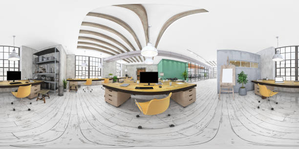 interior moderno de oficina de planta abierta - 360 fotografías e imágenes de stock
