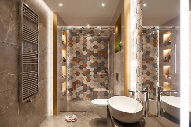 interior moderno del baño - bathroom shower glass contemporary fotografías e imágenes de stock
