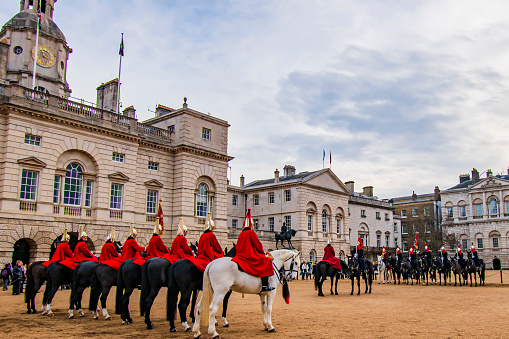 NOV.27.2018, Alternating ceremony of the Royal Horse guards, LONDON, UK.\nThe Royal Horse guards alternation ceremony and tourists' eyes.