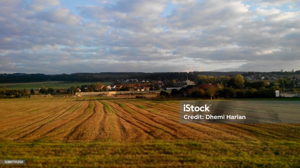 The View of Village close to Hof This view was located close to Hof City, Germany. Agricultural Field Stock Photo