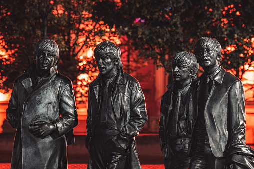 The famous statue of the Fab Four situated on the Liverpool Waterfront