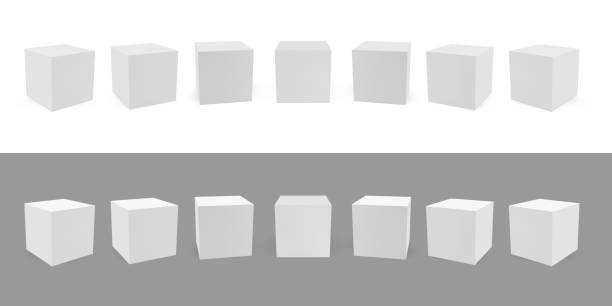 등색성 흰색 큐브 블록 기하학적 모양 세트 - different angles stock illustrations