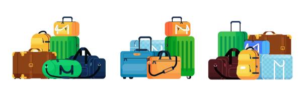 ilustrações de stock, clip art, desenhos animados e ícones de luggage set - obsolete suitcase old luggage