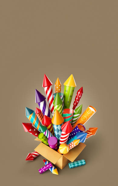 istock bright colorful fireworks rockets in a box. 1280736749