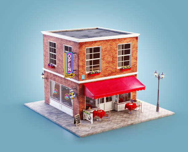 istock Unusual 3d illustration of a cozy cafe 1280737057