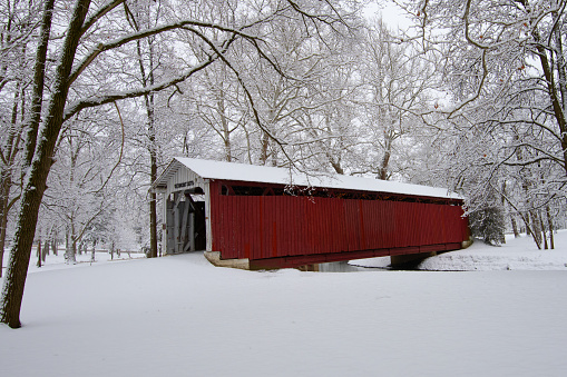 Bridge-Covered Bridge in the snow-Howard County Indiana