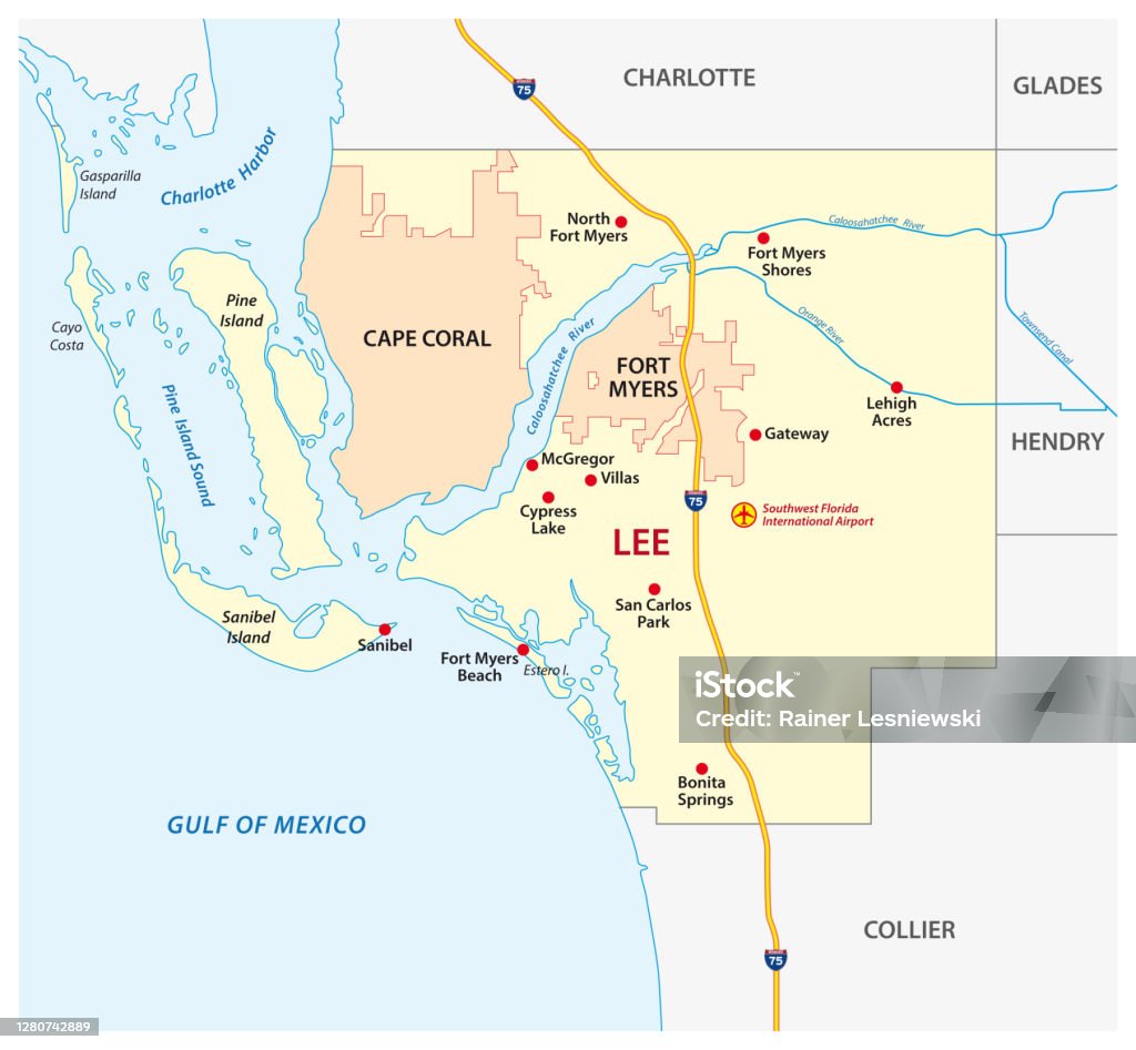 Lee County Map With Fort Myers And Cape Coral Florida United States Stock  Illustration - Download Image Now - iStock