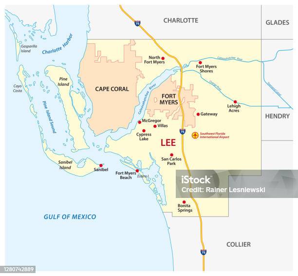 Bản Đồ Quận Lee Với Fort Myers Và Cape Coral Florida Hoa Kỳ Hình minh họa  Sẵn có - Tải xuống Hình ảnh Ngay bây giờ - iStock
