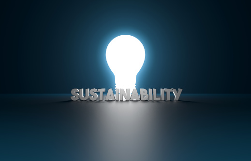 Keyhole And Light Bulb. Sustainability Concept and idea. Horizontal composition with copy space.