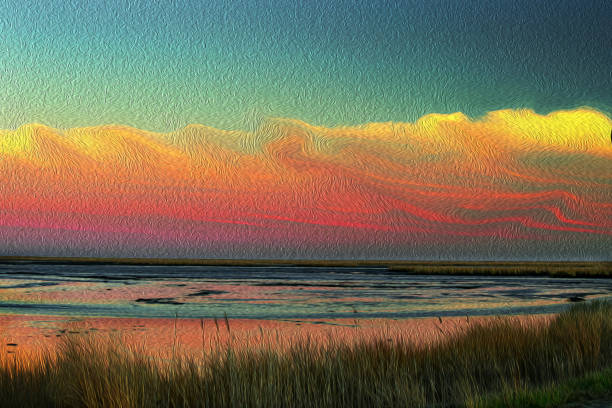 istock Beach with dramatic sky with oil painting look 1280744274