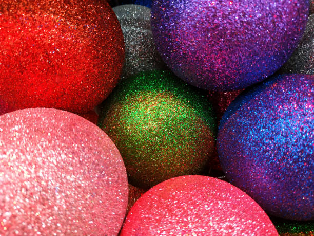 istock Christmas decorations for compositions. Shiny balls, tinsel. holiday background. Copy space for text. 1280745193