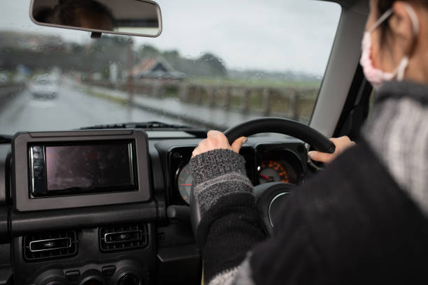 istock Woman driving a car on a rainy day 1280745498