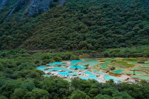 The colorful pools in Huanglong valley, Sichuan province, China.